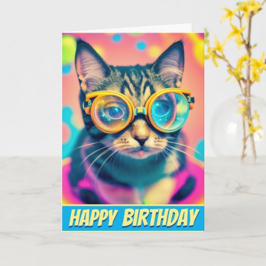 Psychedelic Acid Trip Kitty Kat Kaart (Gele Bloem)