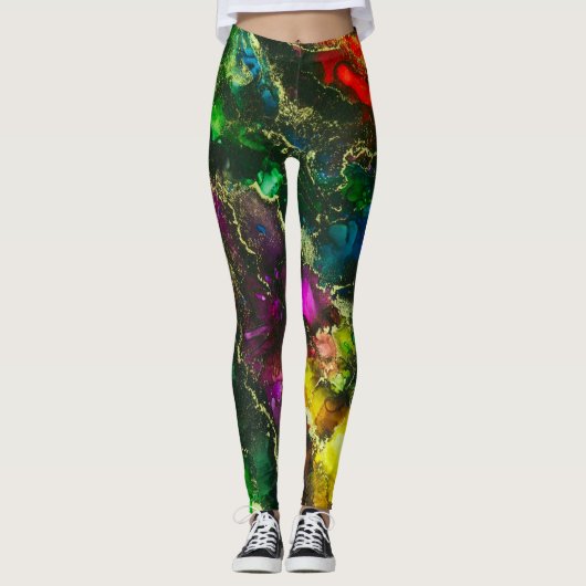 Psychedelic Alcohol Ink Abstract schilderen Leggings (Voorkant)