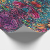 Psychedelic Alice in wonderland Blauw Meisje Thema Cadeaupapier (Hoek)