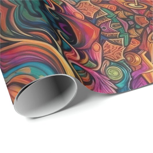 Psychedelic Alice in wonderland Blauw Meisje Thema Cadeaupapier (Rol Hoek)