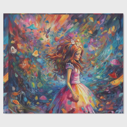 Psychedelic Alice in wonderland Jong Meisje Thema Cadeaupapier (Vlak)