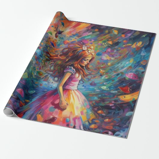 Psychedelic Alice in wonderland Jong Meisje Thema Cadeaupapier (Uitgerold)