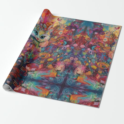 Psychedelic Alice in wonderland konijn thema Cadeaupapier (Uitgerold)