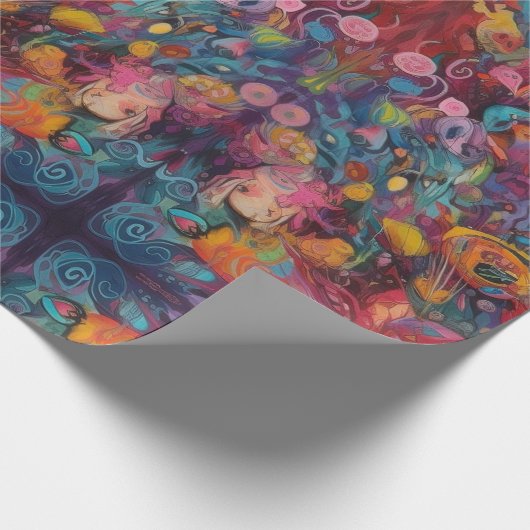 Psychedelic Alice in wonderland konijn thema Cadeaupapier (Hoek)