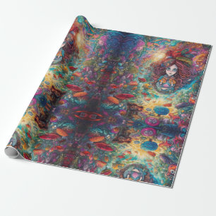 Psychedelic Alice in wonderland Paarse thema Cadeaupapier