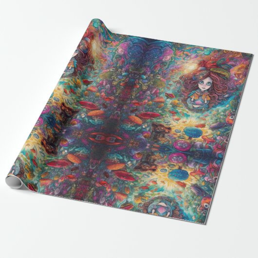 Psychedelic Alice in wonderland Paarse thema Cadeaupapier (Uitgerold)