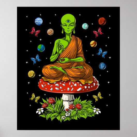 Psychedelic Alien Buddha Poster (Voorkant)