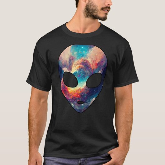 Psychedelic Alien Head Nebula Galaxy Buitenspatie T-shirt (Voorkant)