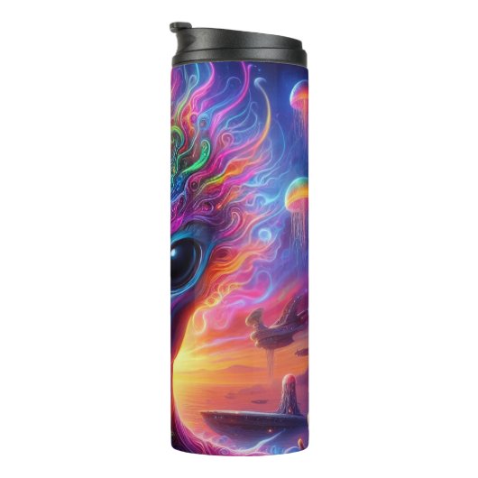 Psychedelic Alien: kosmisch, buitenaards wezen Thermosbeker (Geroteerd rechts)