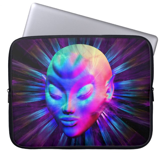 Psychedelic Alien Meditation Laptop Sleeve (Voorkant)
