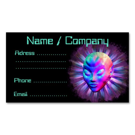 Psychedelic Alien Meditation Magnetisch Visitekaartje (Voorkant)