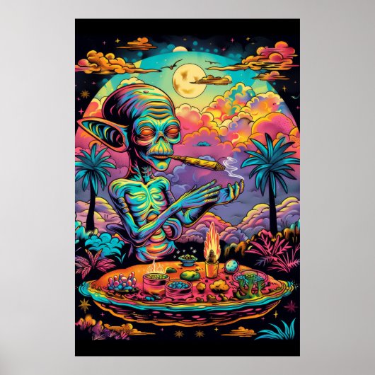 Psychedelic Aliens Roken Een GewrichtsPoster Poster (Voorkant)