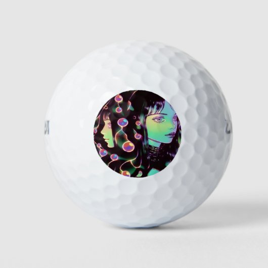 Psychedelic Anime Meisje Golfballen (Voorkant)