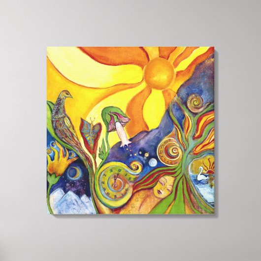 Psychedelic Art - 60s -Hippie Woman - Sun Birds Canvas Afdruk (Voorkant)