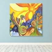 Psychedelic Art - 60s -Hippie Woman - Sun Birds Canvas Afdruk (Insitu (Houten vloer))