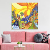 Psychedelic Art - 60s -Hippie Woman - Sun Birds Canvas Afdruk (Insitu (Woonkamer))