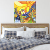 Psychedelic Art - 60s -Hippie Woman - Sun Birds Canvas Afdruk (Insitu (Slaapkamer))