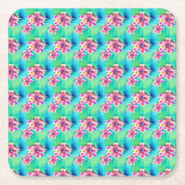 Psychedelic Art Nouveau Floral Waterverf Patroon Kartonnen Onderzetters