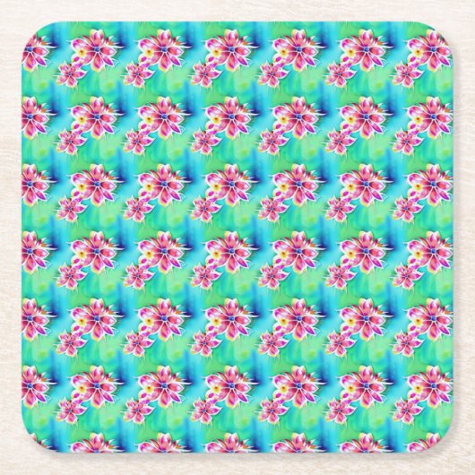 Psychedelic Art Nouveau Floral Waterverf Patroon Kartonnen Onderzetters (Voorkant)