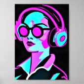 Psychedelic Art | Vrouw in Hoofdtelefoon Poster (Voorkant)