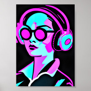 Psychedelic Art   Vrouw in Hoofdtelefoon Poster