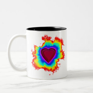 Psychedelic Aura Dual Heart Tweekleurige Koffiemok
