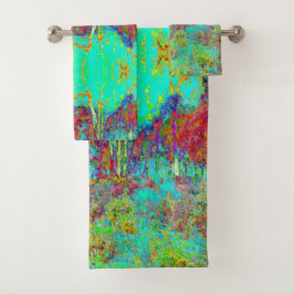 Psychedelic Autumn Gold en Aqua Garden Landscape Bad Handdoek