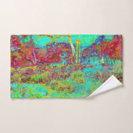 Psychedelic Autumn Gold en Aqua Garden Landscape Handdoek