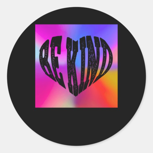 Psychedelic Be Kind Heart Design – Levendige regen Ronde Sticker (Voorkant)