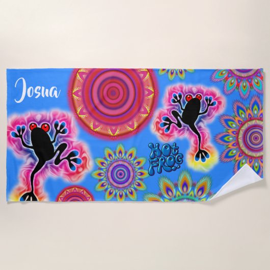 Psychedelic Beach Towel Hot Frog Surf blue Strandlaken (Voorkant)