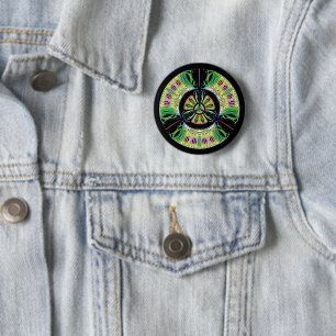 Psychedelic bio-hazard symbool (of wat u ook ziet) ronde button 5,7 cm