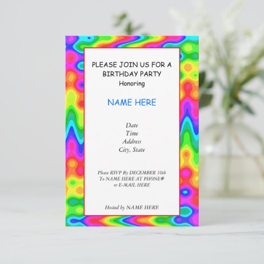 Psychedelic Birthday Party Invitation Card Kaart (Staand voorkant)