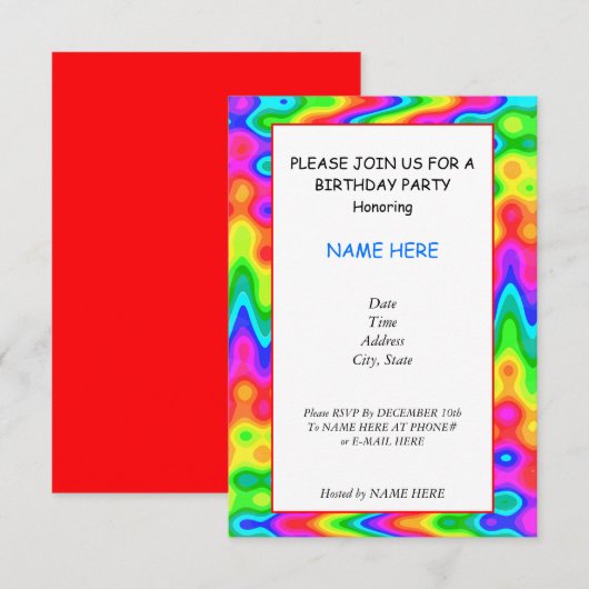 Psychedelic Birthday Party Invitation Card Kaart (Voorkant / Achterkant)