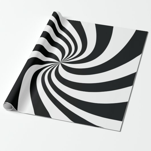 Psychedelic Black en White Swirl Cadeaupapier (Uitgerold)