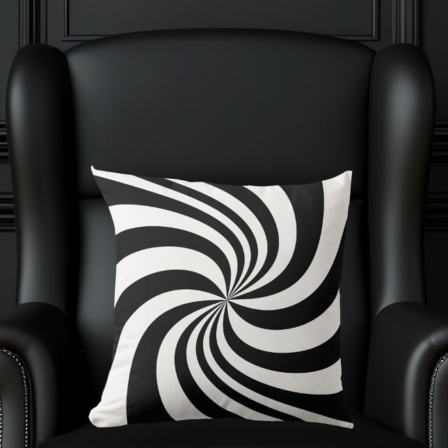 Psychedelic Black White Swirl Cool Trippy Spiral Kussen (Creator heeft geüpload)