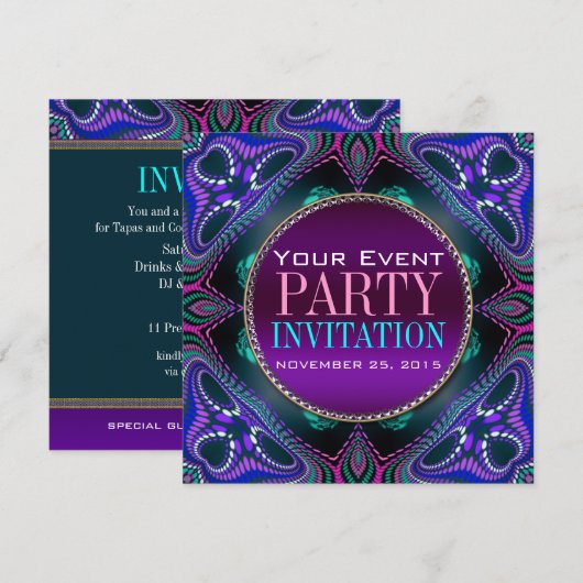 Psychedelic Blacklight Adult Party Uitnodiging (Voorkant / Achterkant)