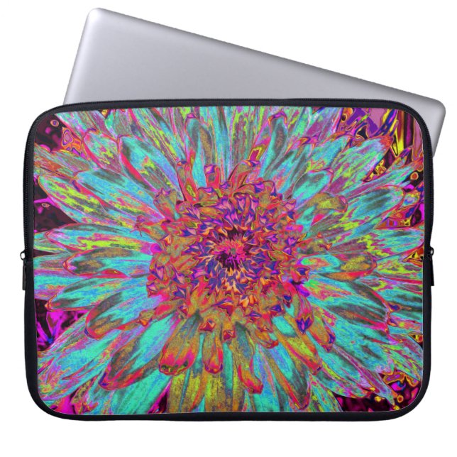 Psychedelic Blauwgroen Blue Abstract Decoratief Da Laptop Sleeve (Voorkant)
