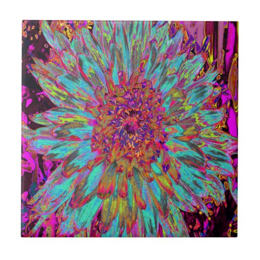 Psychedelic Blauwgroen Blue Abstract Decoratief Da Tegeltje (Voorkant)