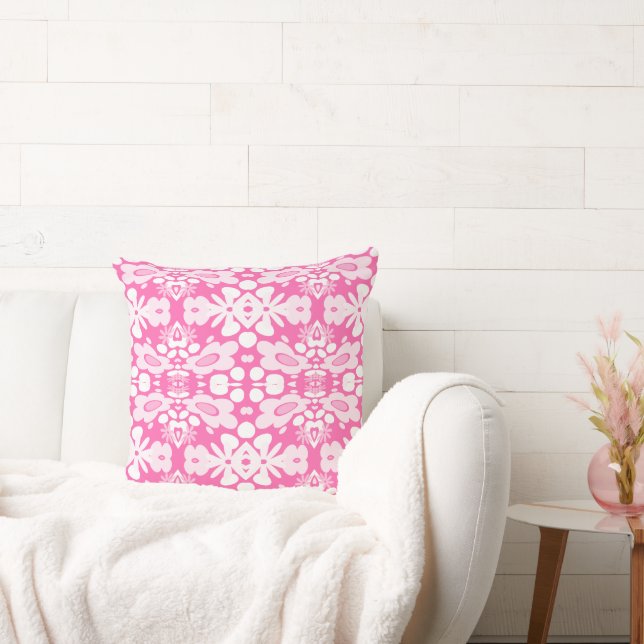 Psychedelic Bloemen & Hart Blush Roze Kussen (Bank)