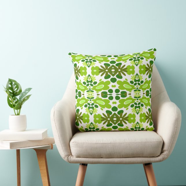 Psychedelic Bloemen & Hart Groen Wit Kussen (Stoel)