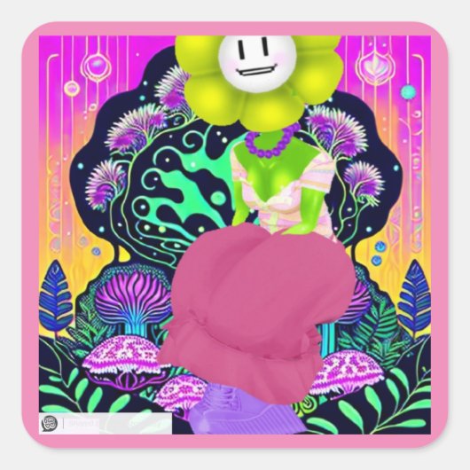 Psychedelic Bloemenmeisje met champignons Art Stic Vierkante Sticker (Voorkant)
