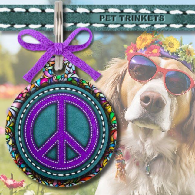 Psychedelic Blue Paarse Leather Peace Huisdierpenning (Creator heeft geüpload)