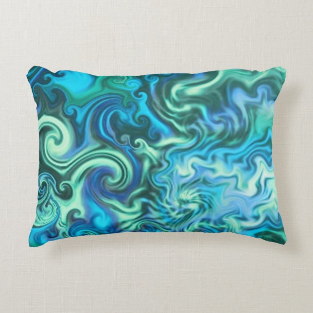 Psychedelic Blue Pillow-swirly turquoise & aqua Decoratief Kussen (Voorkant)
