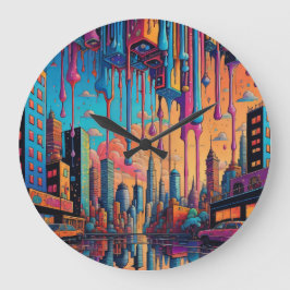 Psychedelic Blue Sinaasappel Drippy City Grote Klok