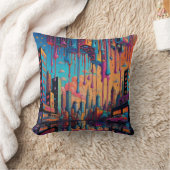 Psychedelic Blue Sinaasappel Drippy City Kussen (Deken)