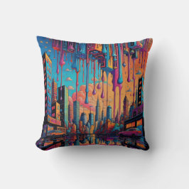 Psychedelic Blue Sinaasappel Drippy City Kussen