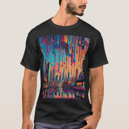 Psychedelic Blue Sinaasappel Drippy City T-shirt
