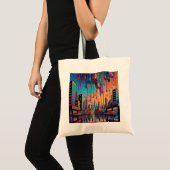 Psychedelic Blue Sinaasappel Drippy City Tote Bag (Voorkant (product))