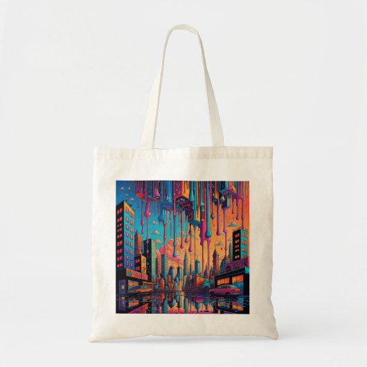 Psychedelic Blue Sinaasappel Drippy City Tote Bag (Voorkant)