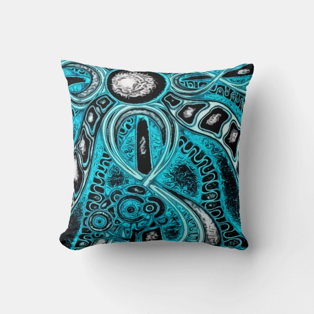 Psychedelic Blue Sun en Moon Fractal Pillow Kussen (Voorkant)